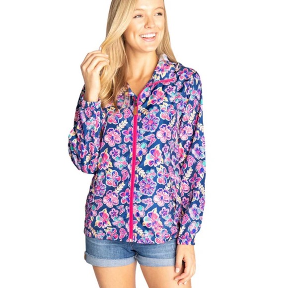 Simply Southern Jackets & Blazers - NWOT Simply Southern Floral Butterfly Print Zip Rain Jacket Windbreaker Large